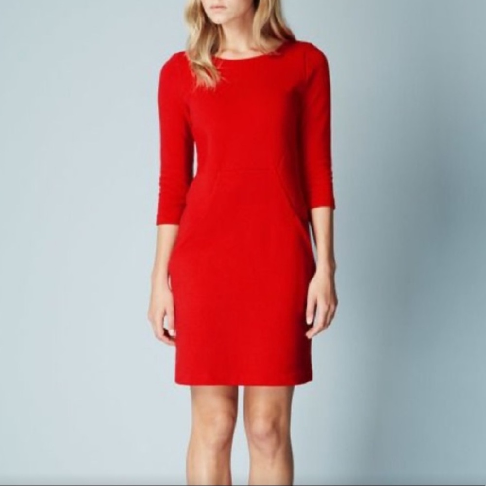 Boden Red Ribbed Tunic Dress w Pockets size 8